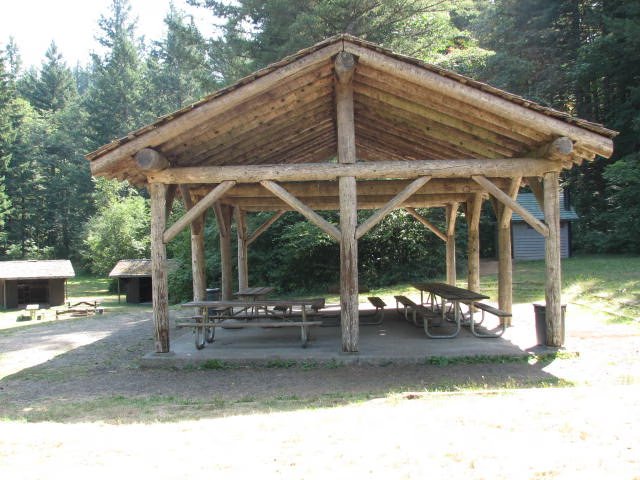 Log picnic pavilion at the group camp